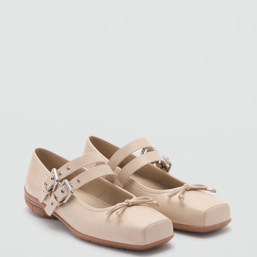 Elegant Beige Women's Flats with Double Strap Detail